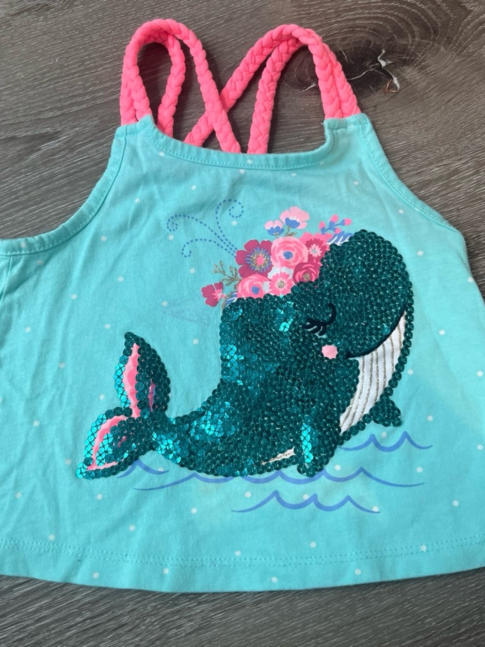Tommy Bahama Turquoise Whale Sequin Tank with Pink Braided Straps